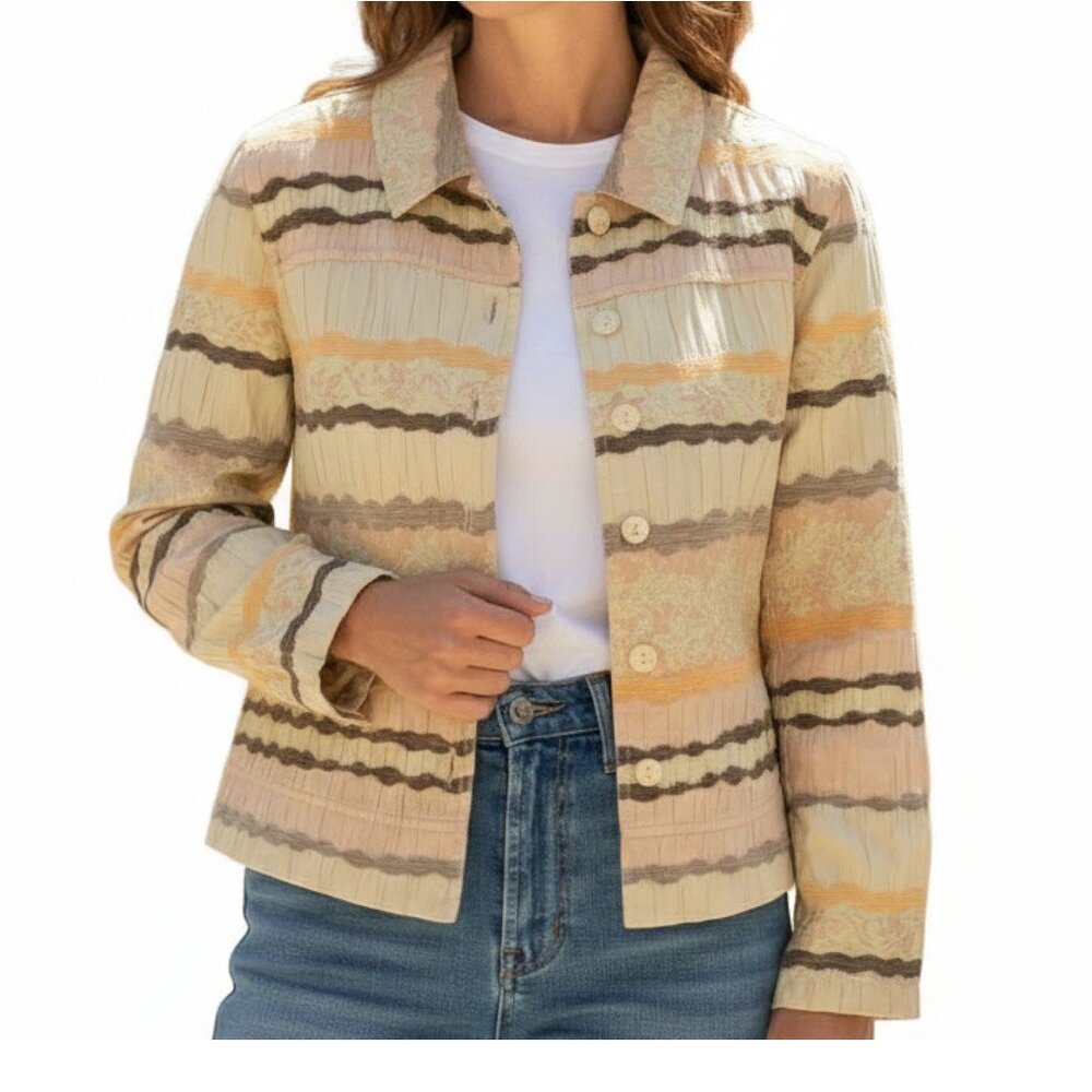 ERIN BY ERIN LONDON Beige Brocade Button Front Jacket - Size Petite Medium